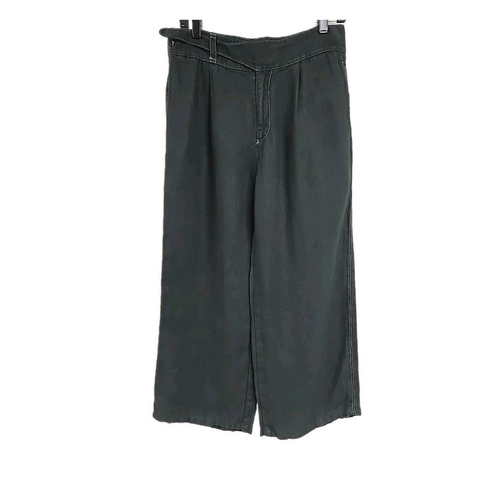 Uniqlo Ines De‎ La Fressange Pants Cropped Wide Leg Pants Linen Blend Green Sz 1